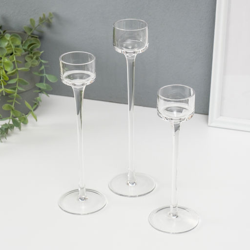 Набор подсвечников на 1 свечу «Прозрачность мыслей», 3 шт., стекло, h=26 см, 23 см, 20 см, прозрачный