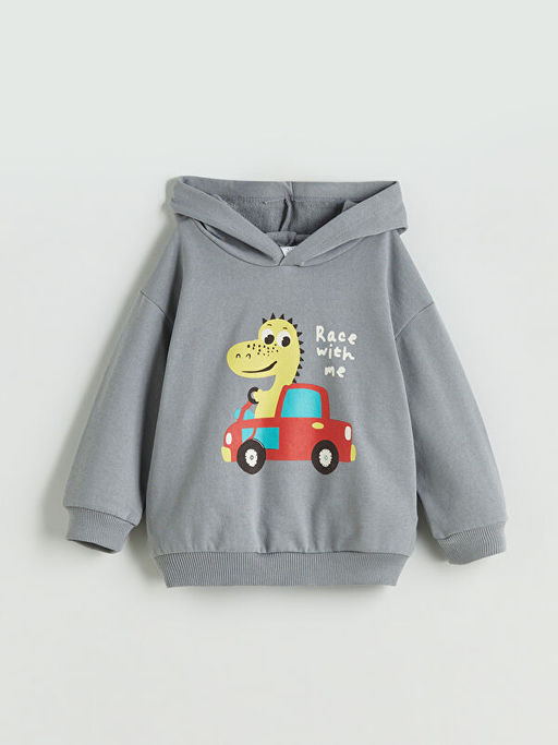 Kap??onlu Bask?l? Erkek ?ocuk Sweatshirt