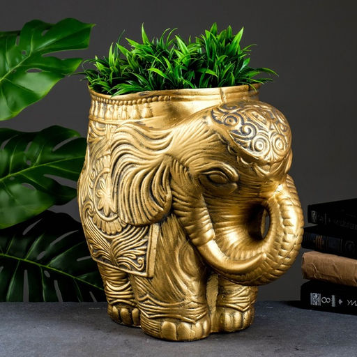 Декоративное кашпо для цветов «Слон», 6 л, 35×22×35 см, гипс, золотистый