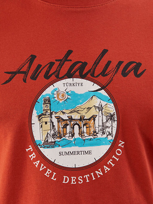 Bisiklet Yaka K?sa Kollu Antalya Bask?l? Penye Erkek Ti??rt