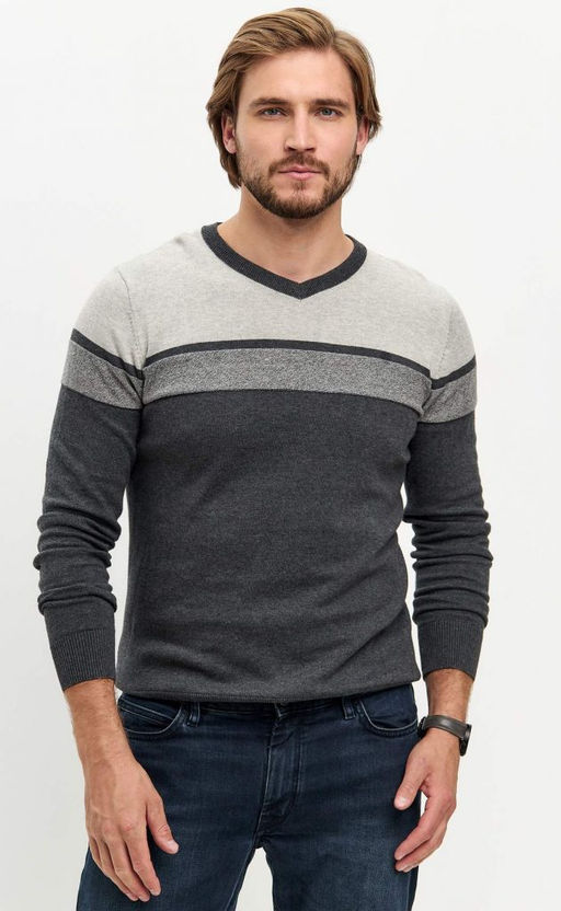 Пуловер мужской с V-образным вырезом F021-15-1723 d.grey - Fine joyce фото 3