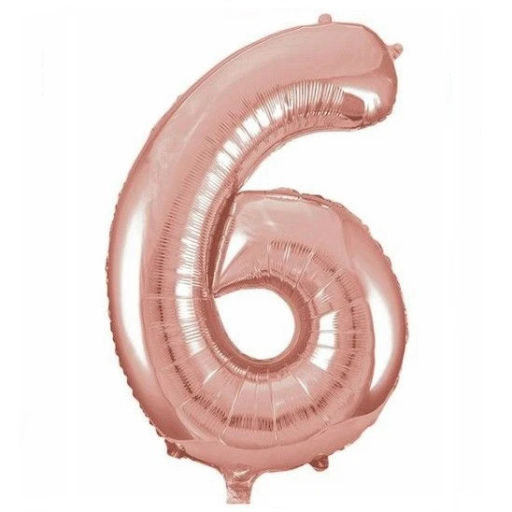Цена за 4 шт. Шар фольгированный 32/81см "Цифра 6" (розовое золото)