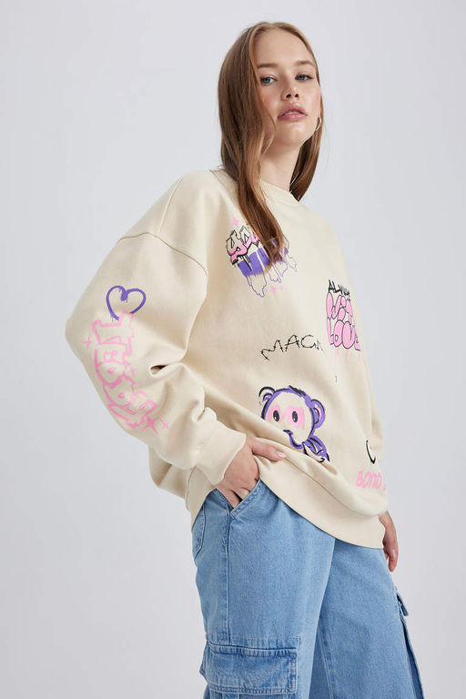 Толстый толстый свитшот Cool Oversize с круглым вырезом - Defacto фото 4