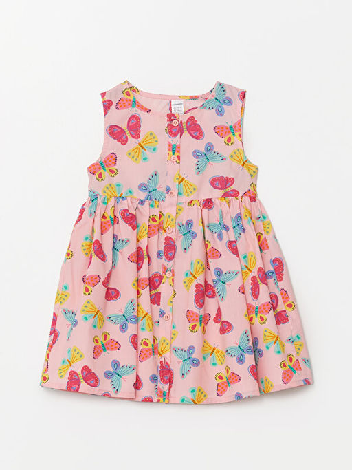 Bisiklet Yaka ?i?ekli Poplin K?z Bebek Elbise