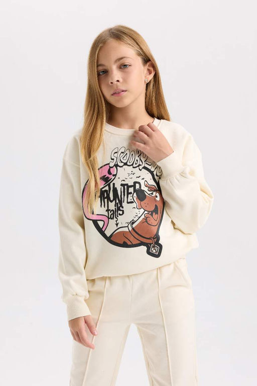 Толстовка с круглым вырезом для девочек цвета экрю Scooby Doo Relax Fit - Defacto фото 3