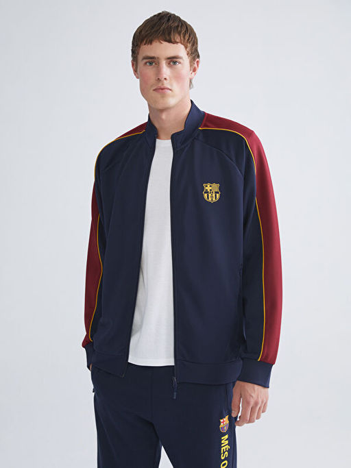 Standart Kal?p Barcelona Bask?l? Erkek Taraftar Fermuarl? Sweatshirt