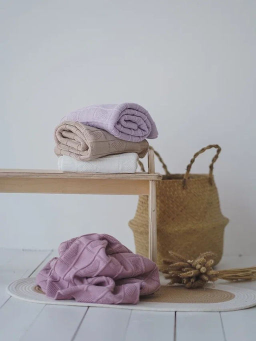 Плед вязаный хлопковый "Пудра" 0+