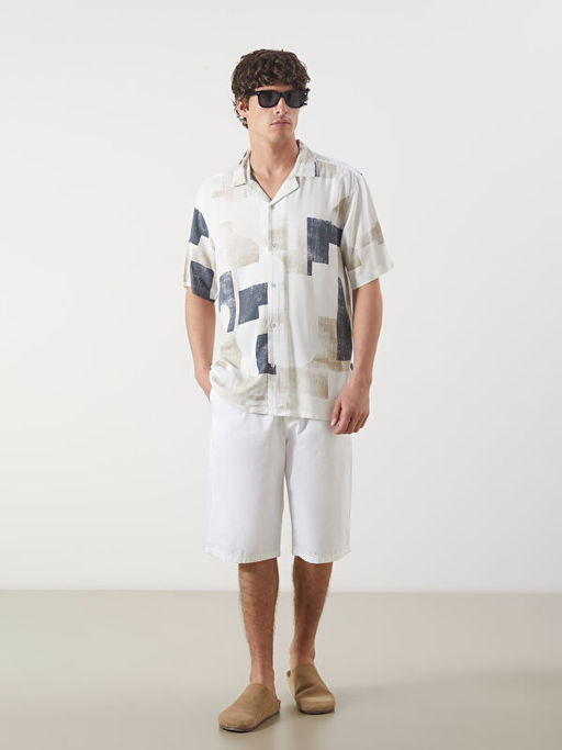 Regular Fit K?sa Kollu Desenli Erkek G?mlek