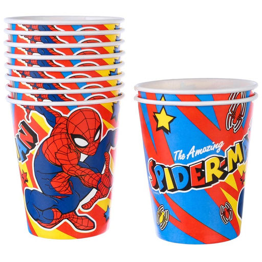 Цена за 10 шт. Стакан бумажный "С Днем Рождения!", 250 мл, Человек-паук