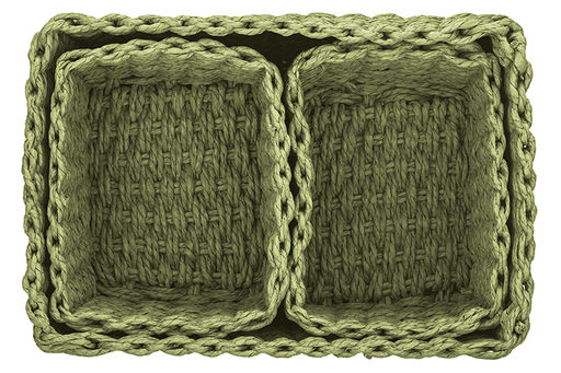 Набор 3 плетеных корзин 1 корзинка 28*22*14 см, 2 корзинки 18*14*11 см, зеленый - Elan gallery фото 5