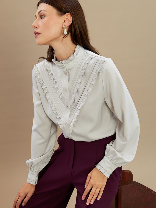 Блузка с рюшами OD-884-6 серо-коричневый