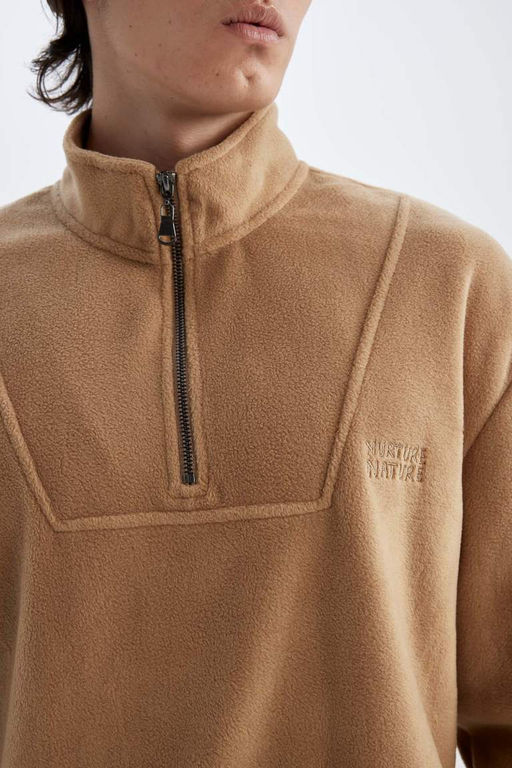 Флисовый свитшот с принтом и воротником-стойкой Comfort Regular Fit - Defacto фото 5