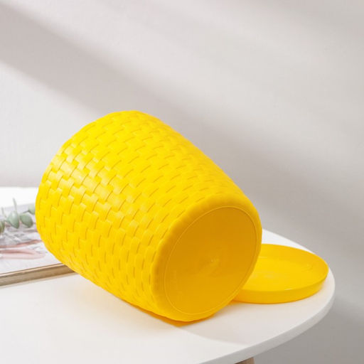 Цена за 2 шт. Горшок для цветов с поддоном «Ротанг», 3 л, d=17 см, h=17 см, пластиковый, жёлтый