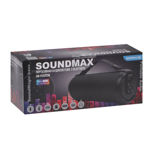 Портативная колонка Soundmax SM-PS5020B, 16Вт, 1500мАч, FM, BT, microSD, AUX, черная