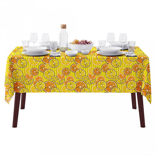 Скатерть 150х145см "Апельсины, вид 5", длина стола до 110см, на 4 персоны, рогожка (хлопок 100%) 171г/м2, упаковка классическая, пакет ПВХ 28х41см, "Домашняя мода" (Россия)