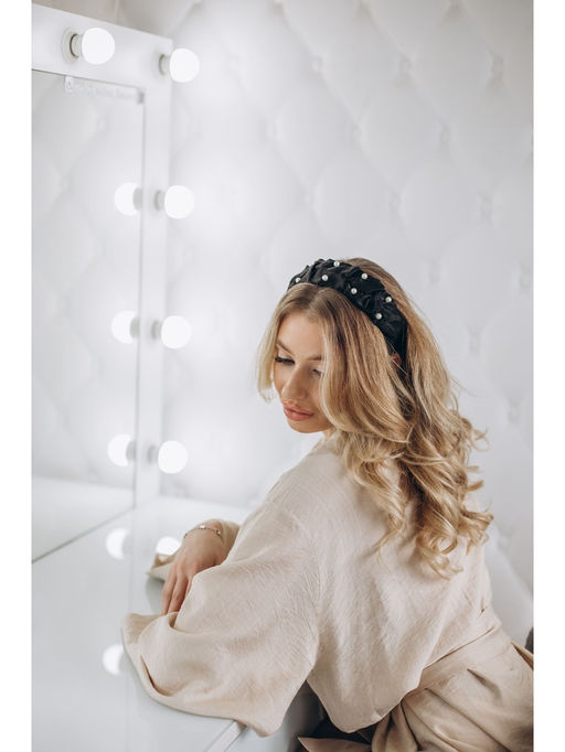 Ободок для волос «Юнона», бусинки, 5 см, чёрный