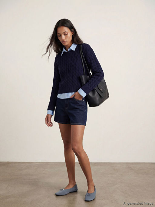 G?mlek Yaka Sa? ?rg? Desenli Kad?n Triko Kazak