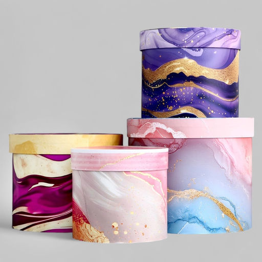 Набор шляпных коробок для цветов 4 в 1, упаковка подарочная, «Мрамор», 20×17.5 - 16×14 см