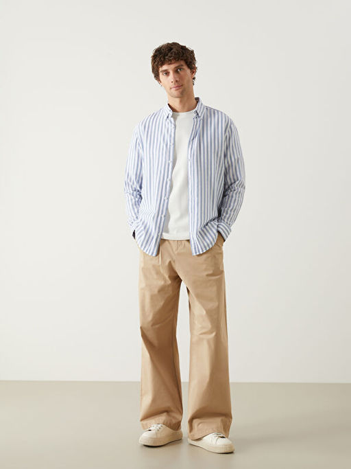 Regular Fit Uzun Kollu ?izgili Poplin Erkek G?mlek