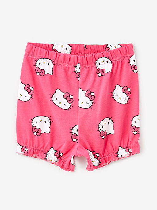Bisiklet Yaka Hello Kitty Bask?l? K?z Bebek ?ortlu Pijama Tak?m?