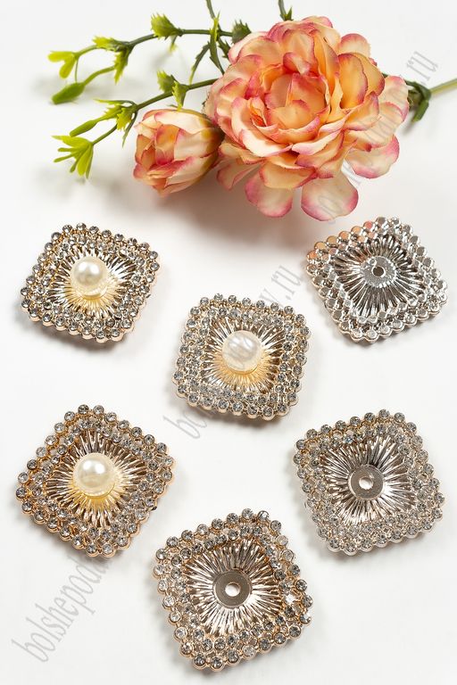 Кабошоны флоризель пластик 30*30 мм "Квадрат" (10 шт) SF-4256, золото