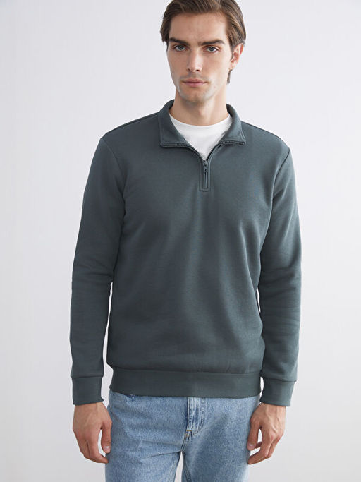 Dik Yaka Uzun Kollu Erkek Kal?n Sweatshirt