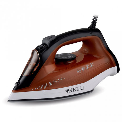 Утюг электрический "Kelli", подошва с керамическим покрытием, функция "Паровой удар", функция самоочистки, вертикальная глажка, встроенный пульверизатор, защита от перегрева, термо и паро регулятор, защита шнура от перекручивания, световой индикатор,