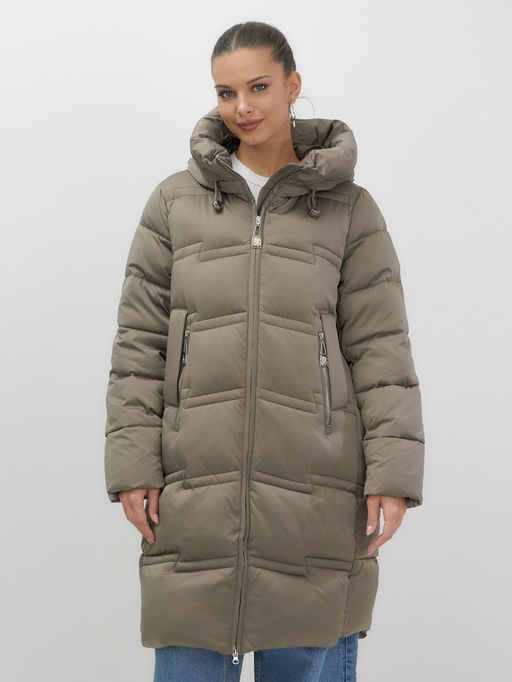 Пальто зимнее утепленное с капюшоном женское светло-коричневого цвета 7779SK - Visdeer фото 5
