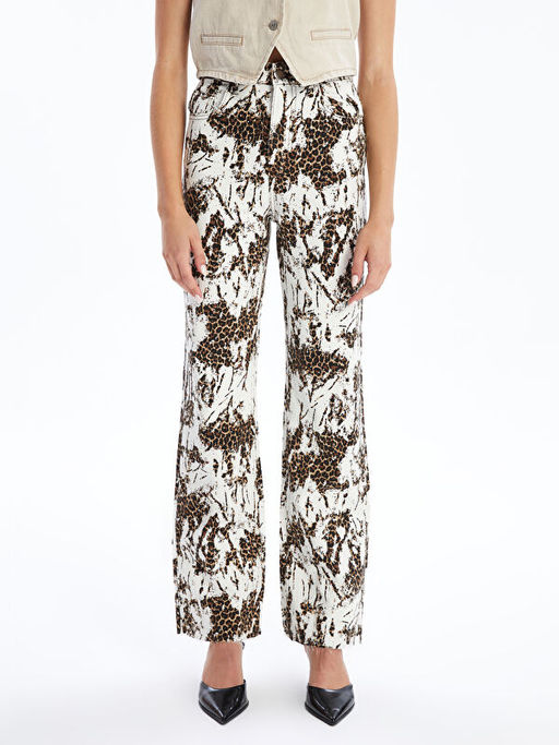 Standart Fit Leopar Desenli Kad?n Pantolon