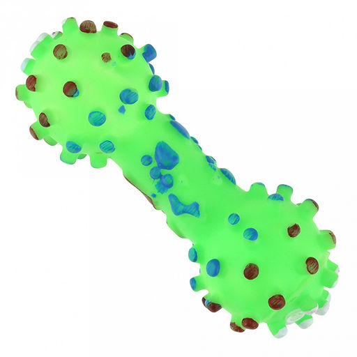 Игрушка для собаки "Гантеля" 11,5х4х4см, с пищалкой, ПВХ, фактурная, цвета микс (ярко-розовый, зеленый, желтый), "Пэт тойс (Pet toys)" (Китай)