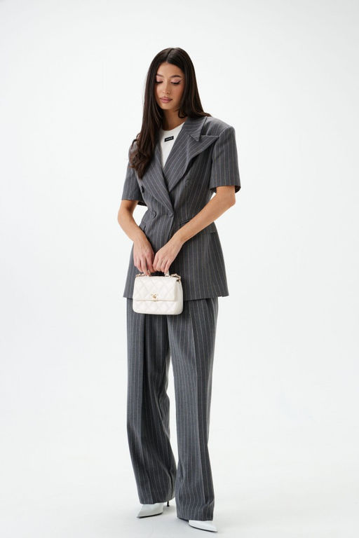 Пальто-пиджак Annete А5447 двубортный костюмная ткань серый  фото 4