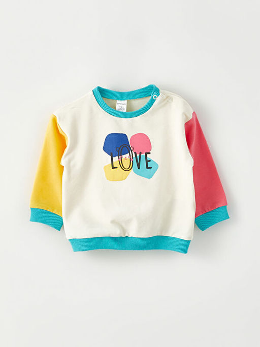 Bisiklet Yaka Uzun Kollu Bask?l? K?z Bebek Sweatshirt ve E?ofman Alt 2li Tak?m - Waikiki фото 2