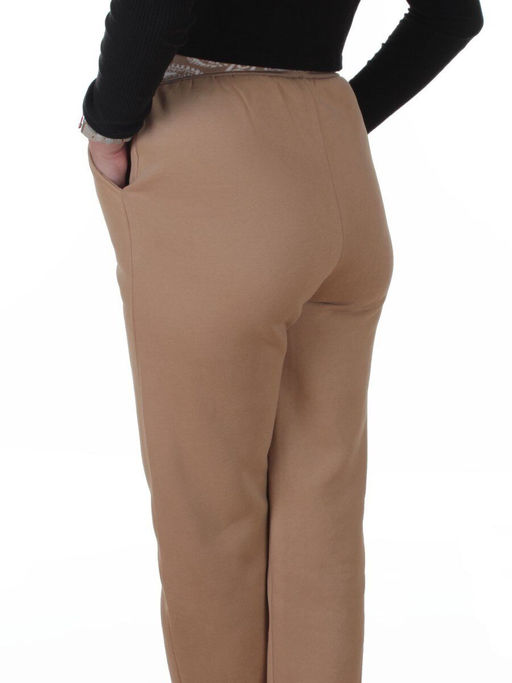 2611 BEIGE Штаны утепленные спортивные женские (85% хлопок, 10% полиэстер, 5% спандекс)