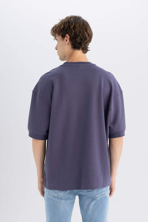 Свободная футболка из плотной ткани с круглым вырезом и принтом - Defacto фото 6