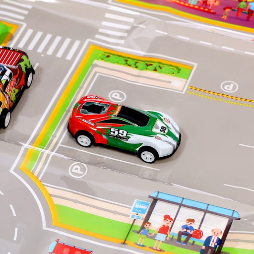 Машинки металлические Безумные гонки, набор 50 шт., металлические, инерция, игровой коврик, в детском ящике на колёсах с крышкой - АвтоГрад фото 4