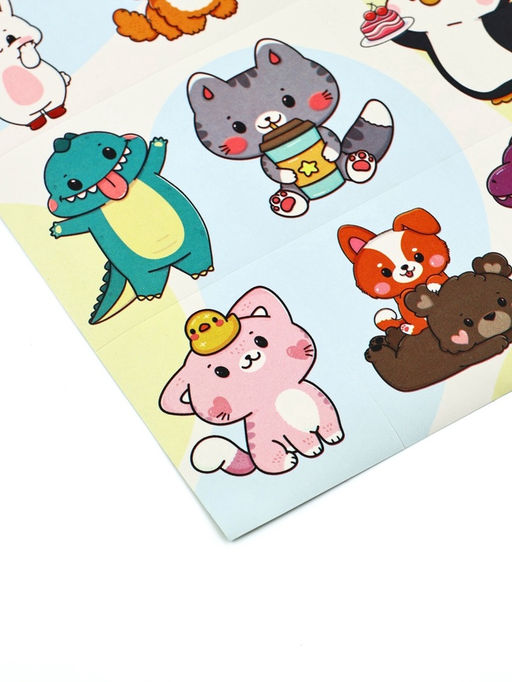 Цена за 10 шт. Наклейки детские «Милые животные», раскраска на обороте, 11×15.5 см
