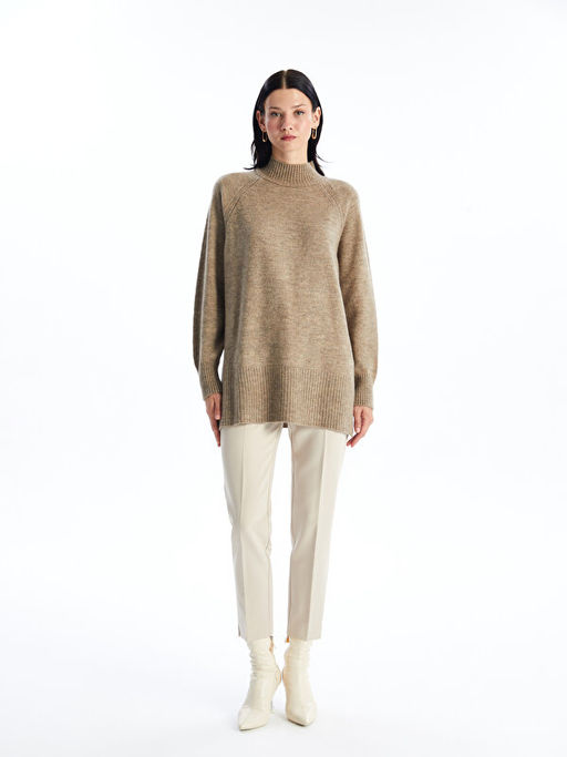 Dik Yaka D?z Oversize Kad?n Triko Tunik