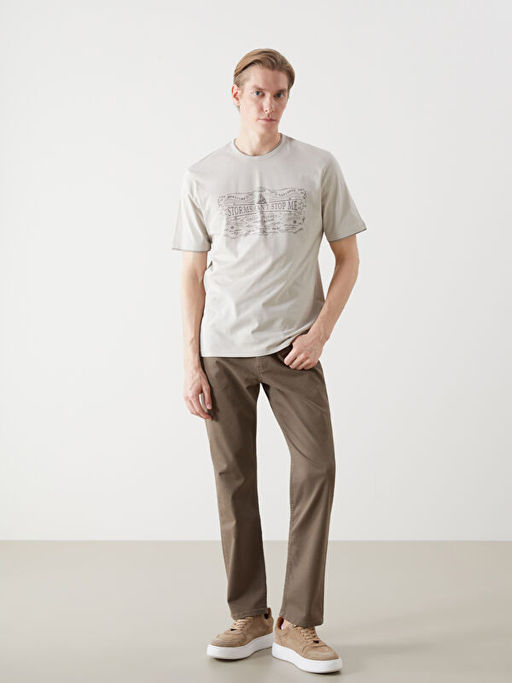 Bisiklet Yaka K?sa Kollu Bask?l? Penye Erkek Ti??rt