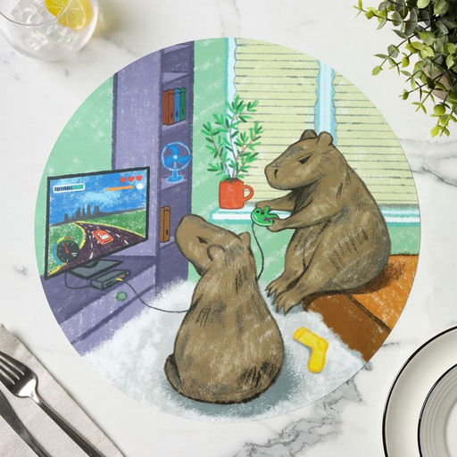 Цена за 4 шт. Салфетка сервировочная кухонная Доляна Капибары геймеры, настольное покрытие, d=36 см  фото 4