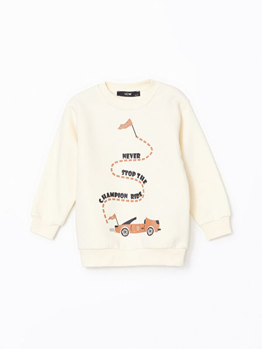 Bisiklet Yaka Bask?l? Erkek Bebek Sweatshirt