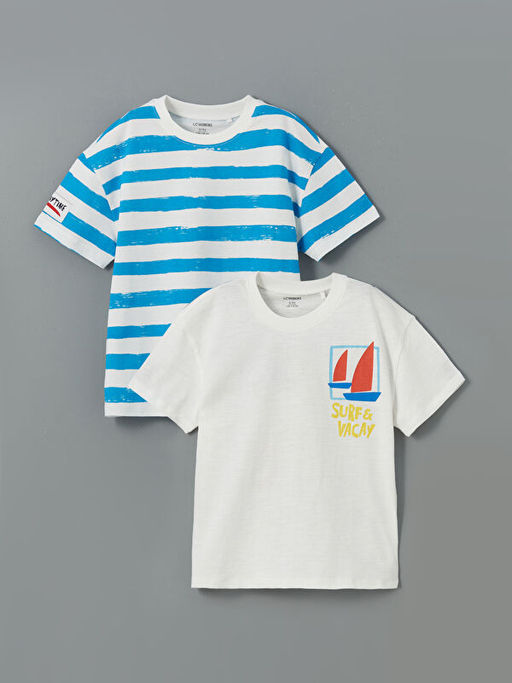 Bisiklet Yaka ?izgili Erkek ?ocuk Ti??rt 2li