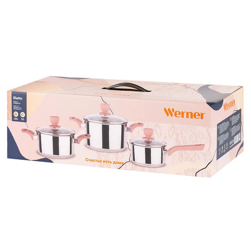 51868 WERNER Набор посуды ELETTO 6 предметов (ковш 1,7л, кастрюли 2,4л/3,6л, крышки), нерж.сталь