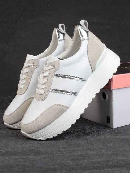 05-PDE40-2 WHITE/BEIGE Кроссовки женские (натуральная кожа, натуральная замша)