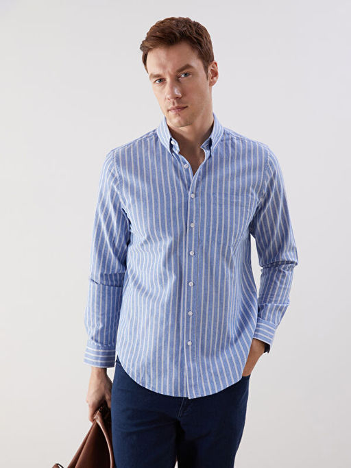 Regular Fit Uzun Kollu ?izgili Erkek G?mlek