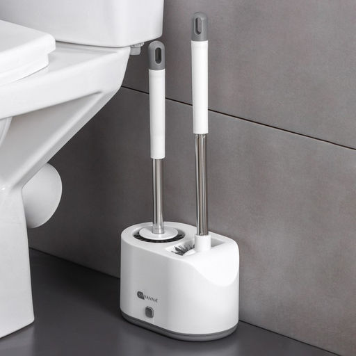 Ёршик для унитаза SAVANNA, силиконовый с щёткой, 18.9×12×40.5 см, белый