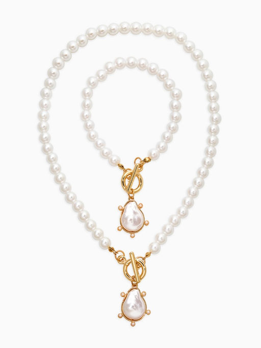 Набор 2 предмета: колье, браслет «Жемчуг. Подвеской Барочная жемчужина», 18 и 42 см, №8, белый в золоте