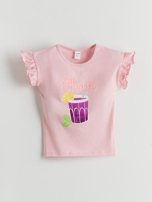 Bisiklet Yaka Bask?l? K?z ?ocuk Ti??rt