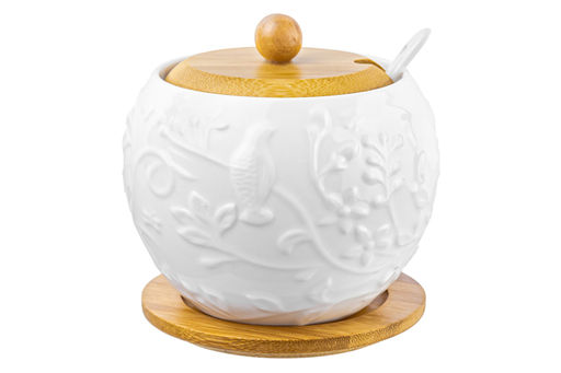 Сахарница 620 мл 12*12*12 см Птички на ветке + ложка + дер. крышка на дер. подставке - Elan gallery фото 4