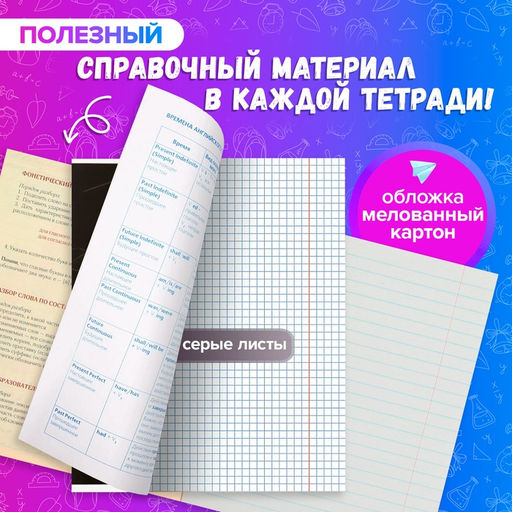 Комплект предметных тетрадей 48 листов 3D, 10 предметов, со справочным материалом, обложка мелованный картон, блок №2, белизна 75% (серые листы) - Calligrata фото 44