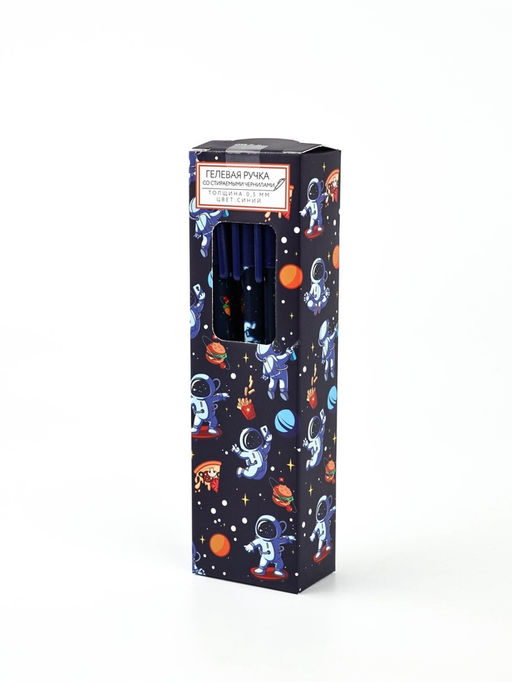 Цена за 10 шт. Ручка пластик пиши-стирай с колпачком "Космонавт", синяя паста, гелевая 0,5 мм